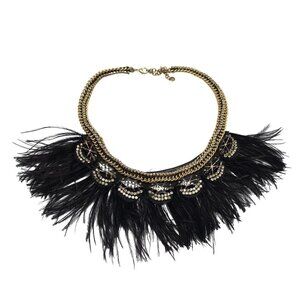 Stella and Dot Harper Feather Statement Necklace With Rhinestone Embellishments